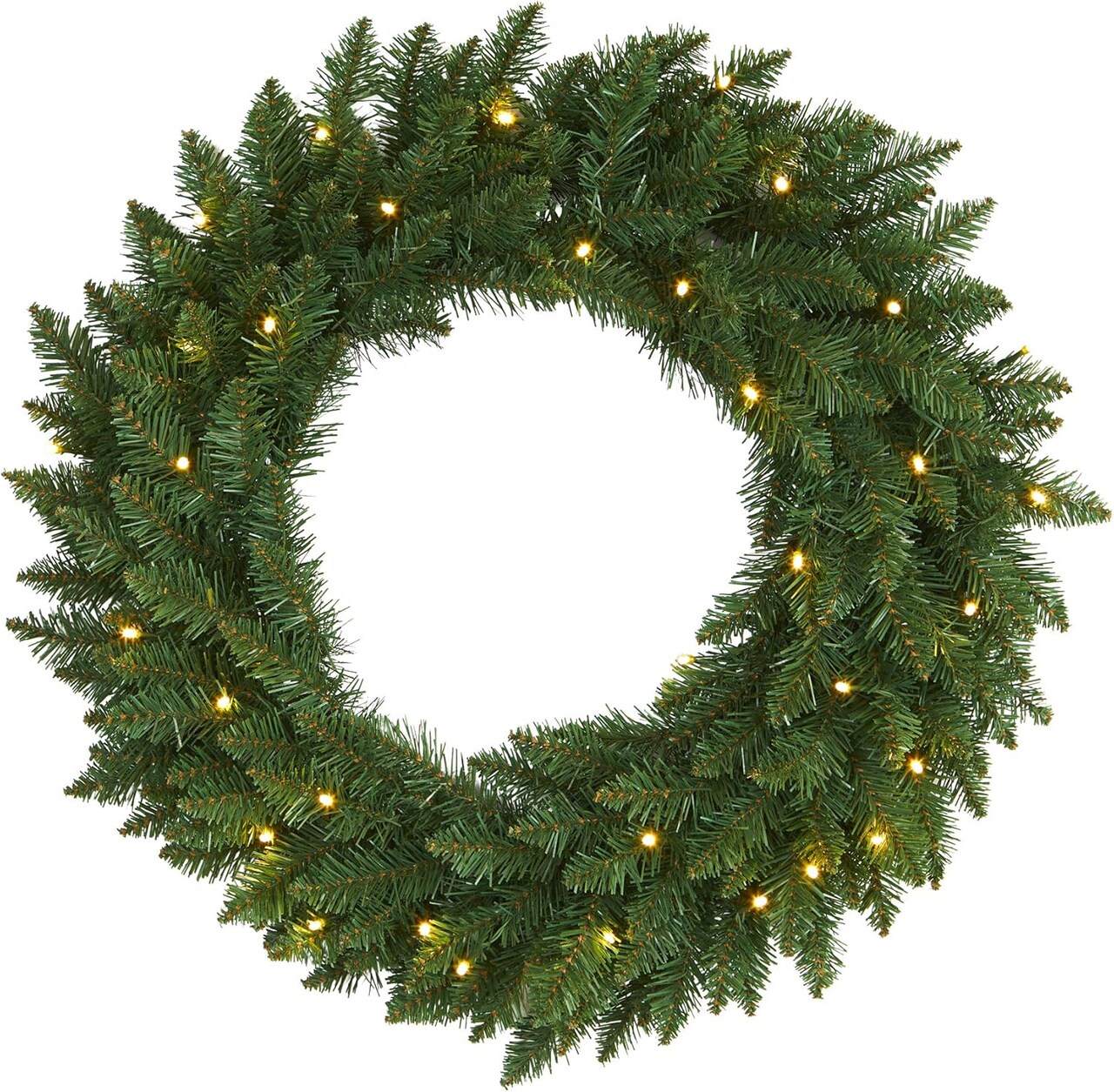 24in. Green Pine Artificial Christmas Wreath with 35 Clear LED Lights (Green) 5"D x 24"W x 24"H